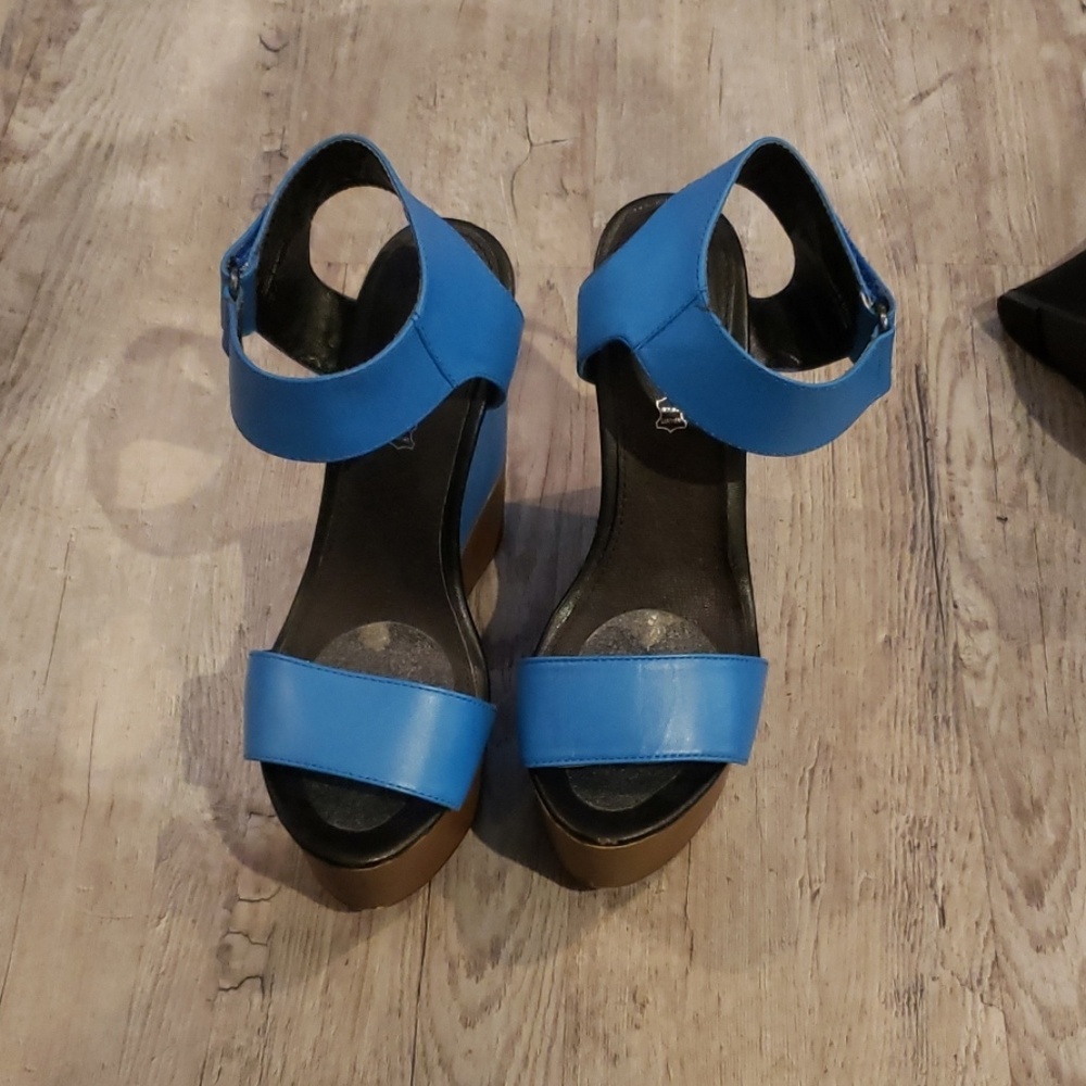 Blue wedge sandals